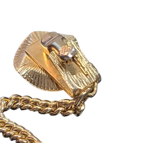 Vintage Gold Tone Sweater Guard Clip Black Stone Chain Retro Mid-Century Jewelry - Picture 10 of 10